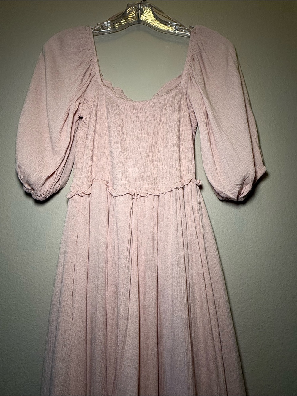 NWT Dress Day Pink Smocked Puff Sleeve Boho Tiered Maxi Maternity Photoshoot Sm - Picture 7 of 11